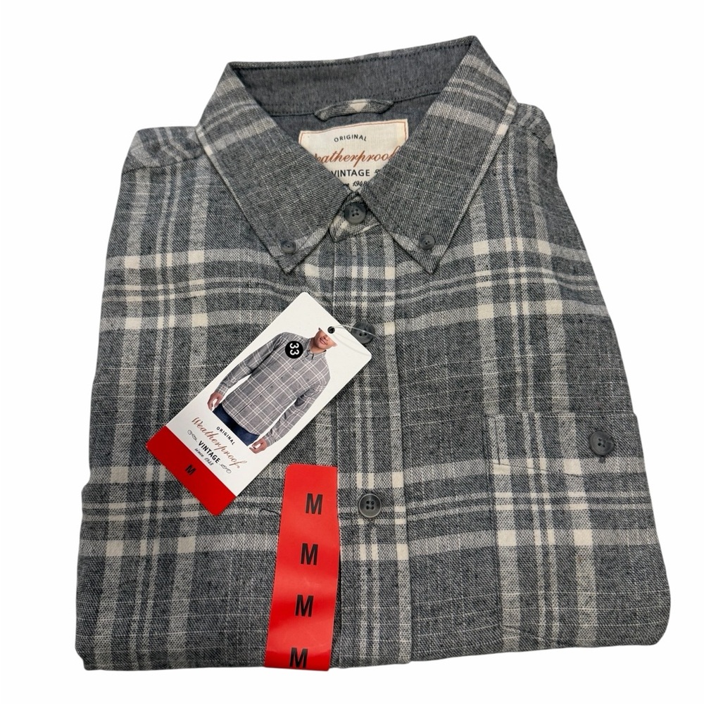 Weatherproof Gray Plaid Button-Down Shirt Medium